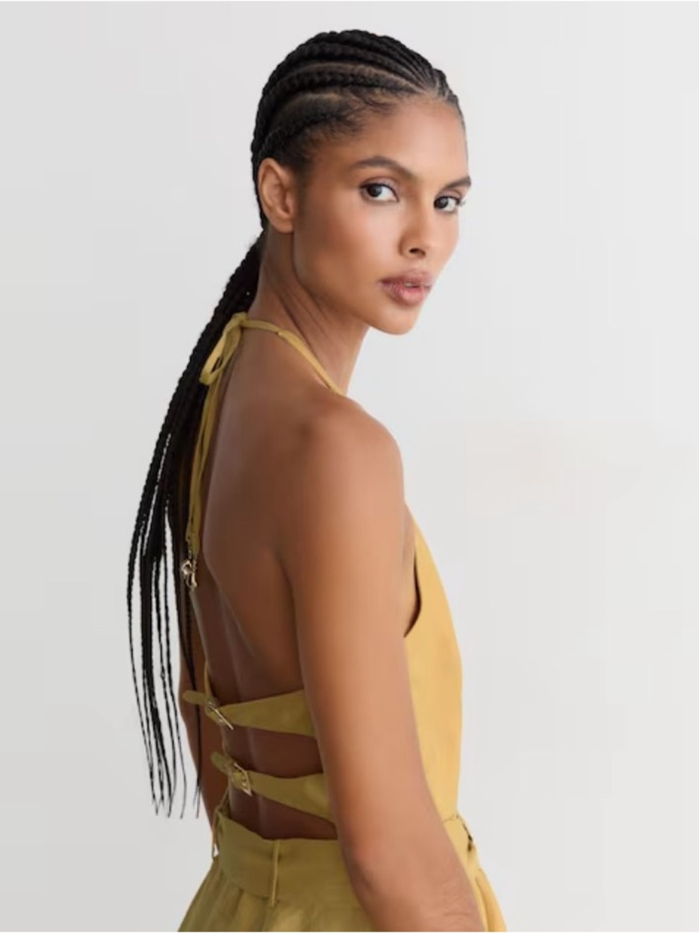 Reiss Mustard Yellow Halter Neck Open Back Maxi Jumpsuit 100% Linen - Picture 3 of 5